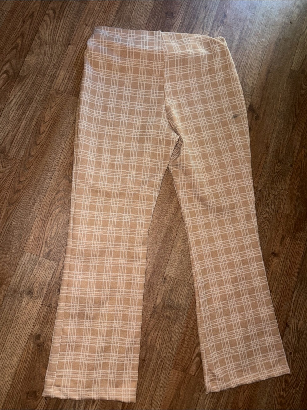 Plaid Beige Boot Cut Pants - Women's Flare Trousers